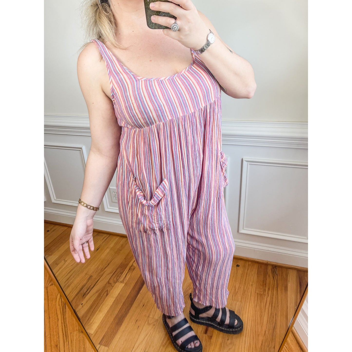 Urban Outfitters Out From Under Rainbow Stripe Scoop Neck Jumpsuit Size Medium