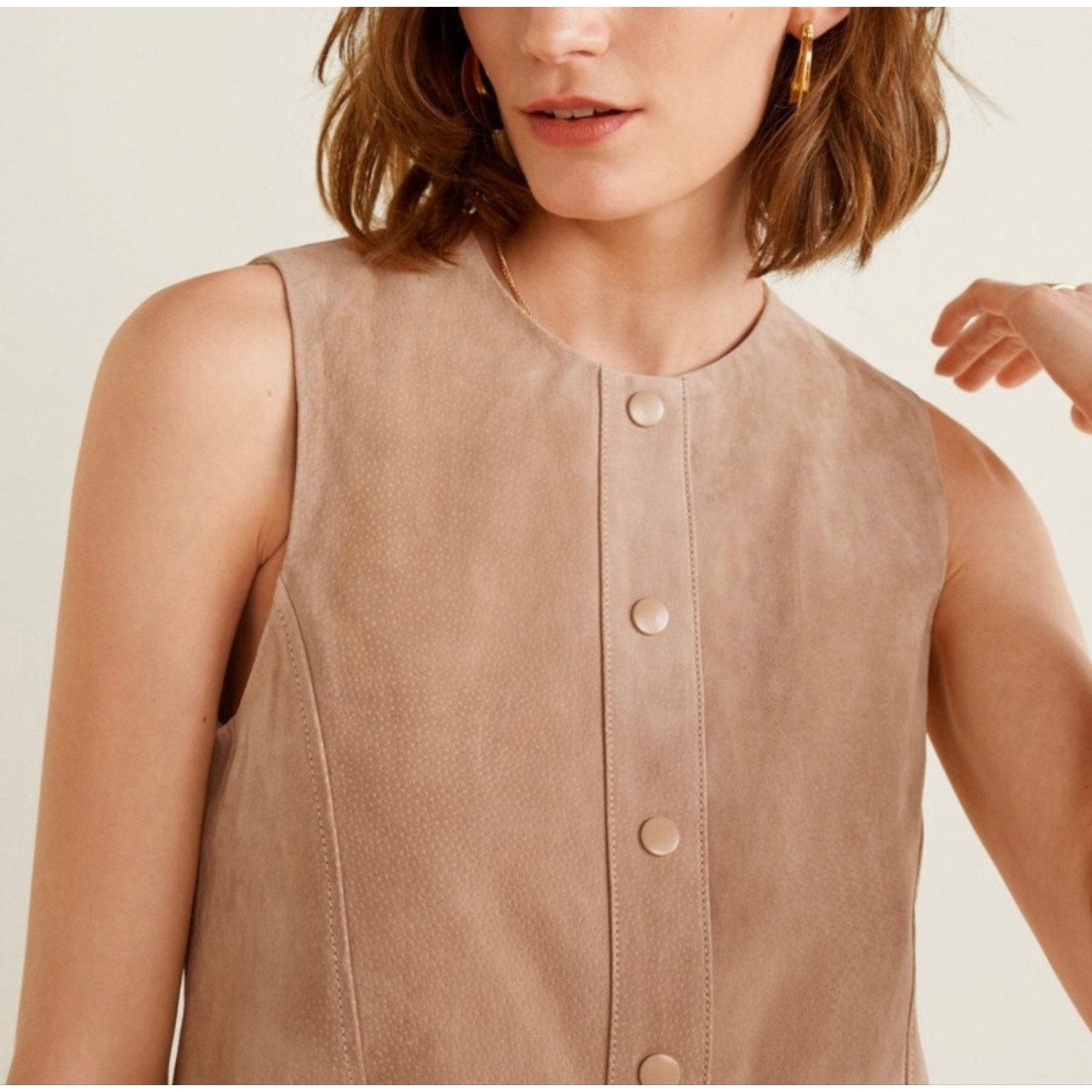 Mango Tan 100% Leather Snap-front Dress Size Medium