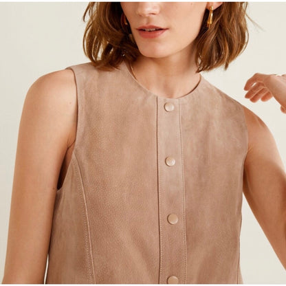 Mango Tan 100% Leather Snap-front Dress Size Medium