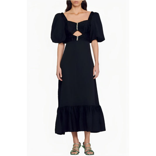Sandro Falbala Embellished Cutout Dress Noir Size 34 Short Sleeve Lined Gothic