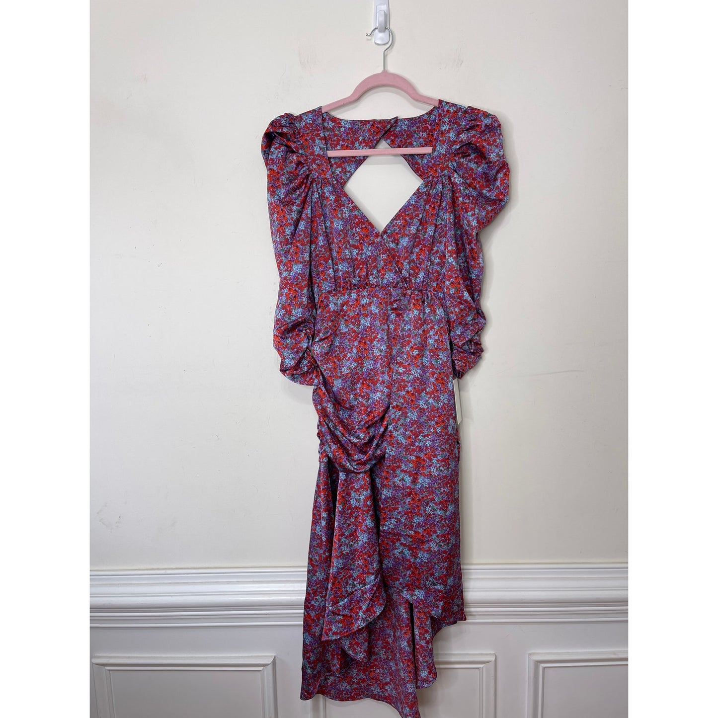 For Love & Lemons Charlie Midi Dress Size XS Blossom Puff Sleeve Asymmetrical