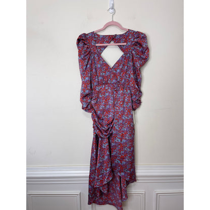 For Love & Lemons Charlie Midi Dress Size XS Blossom Puff Sleeve Asymmetrical