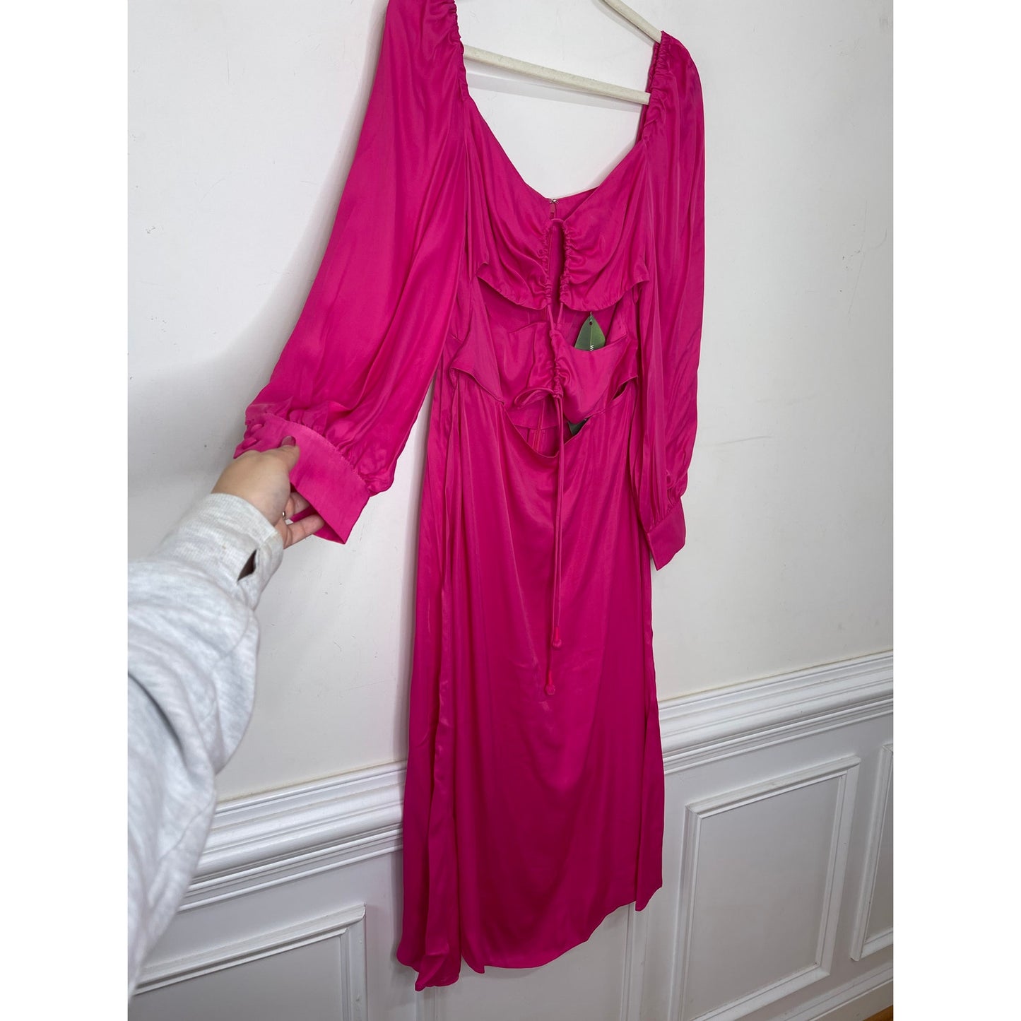 Farm Rio Pink Long Sleeve Cutout Midi Dress Large Long Sleeve Lace Up Satin