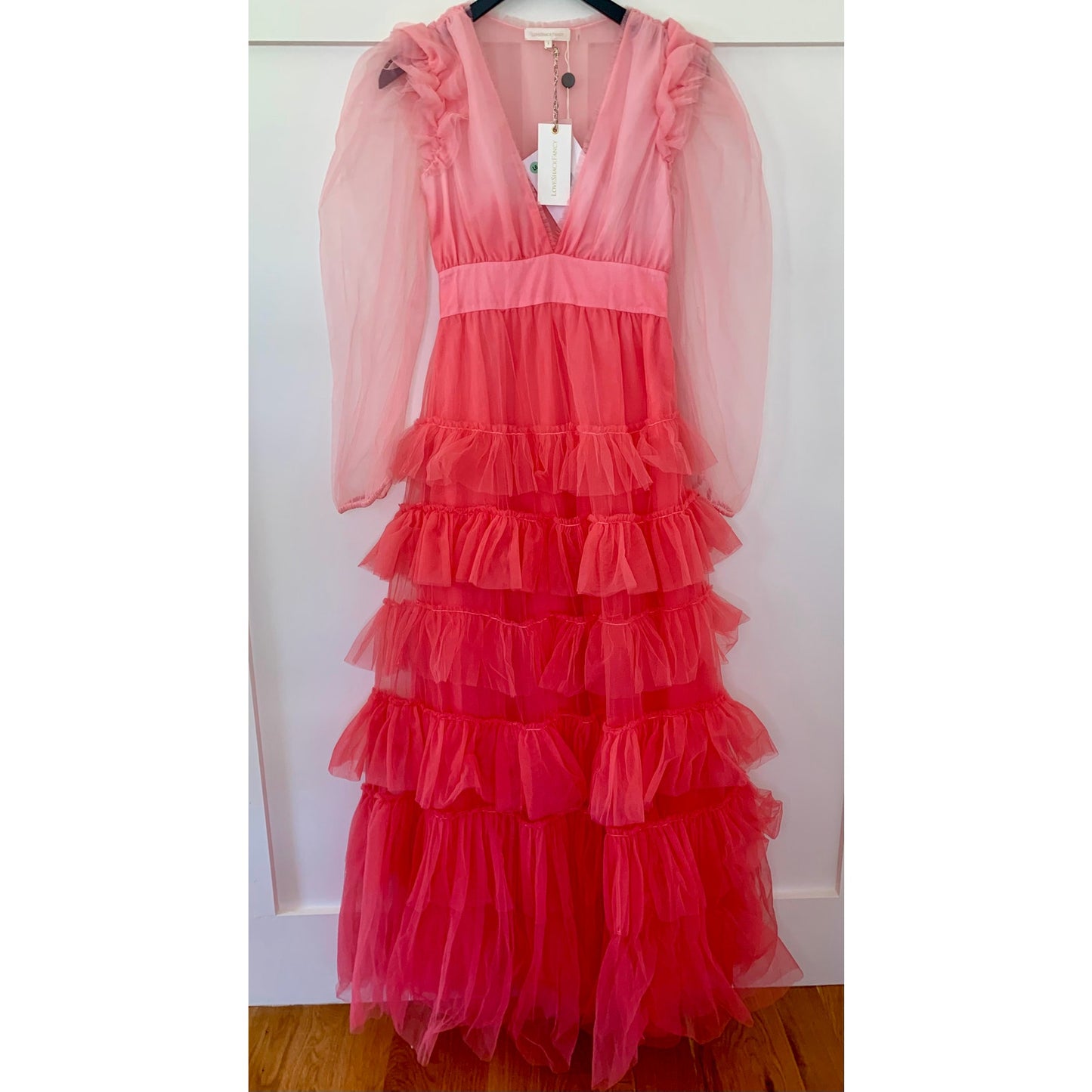 Love Shack Fancy Francoise Gown Millennial Pink Ombre Size 2 Long Sleeve Ruffle