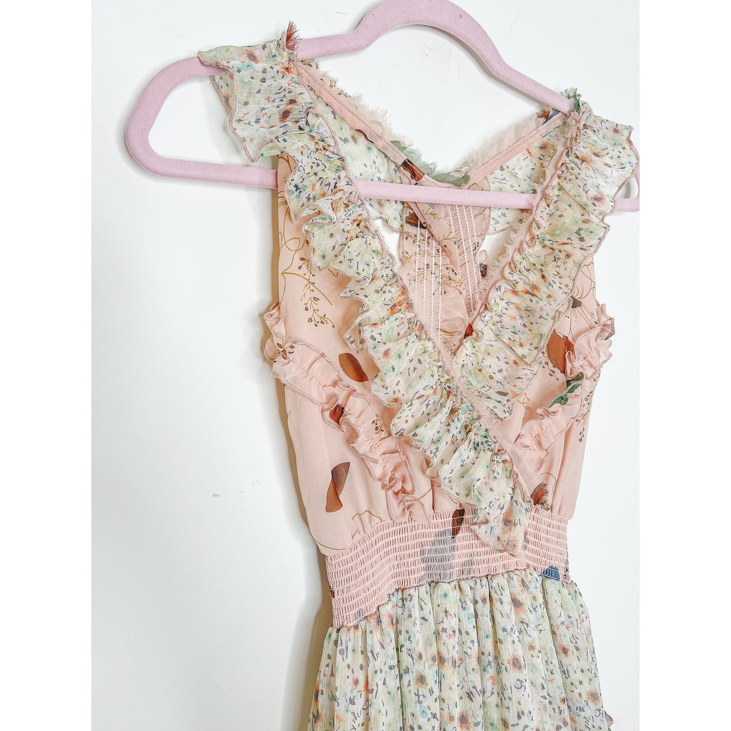 Free People Floral Skies Hi-Low Ruffle Midi Dress Size Medium