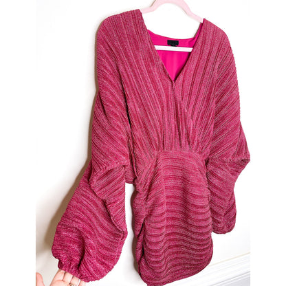 NBD X Revolve Dark Pink Sparkle Balloon Sleeve Bodycon Mini Dress Size XS