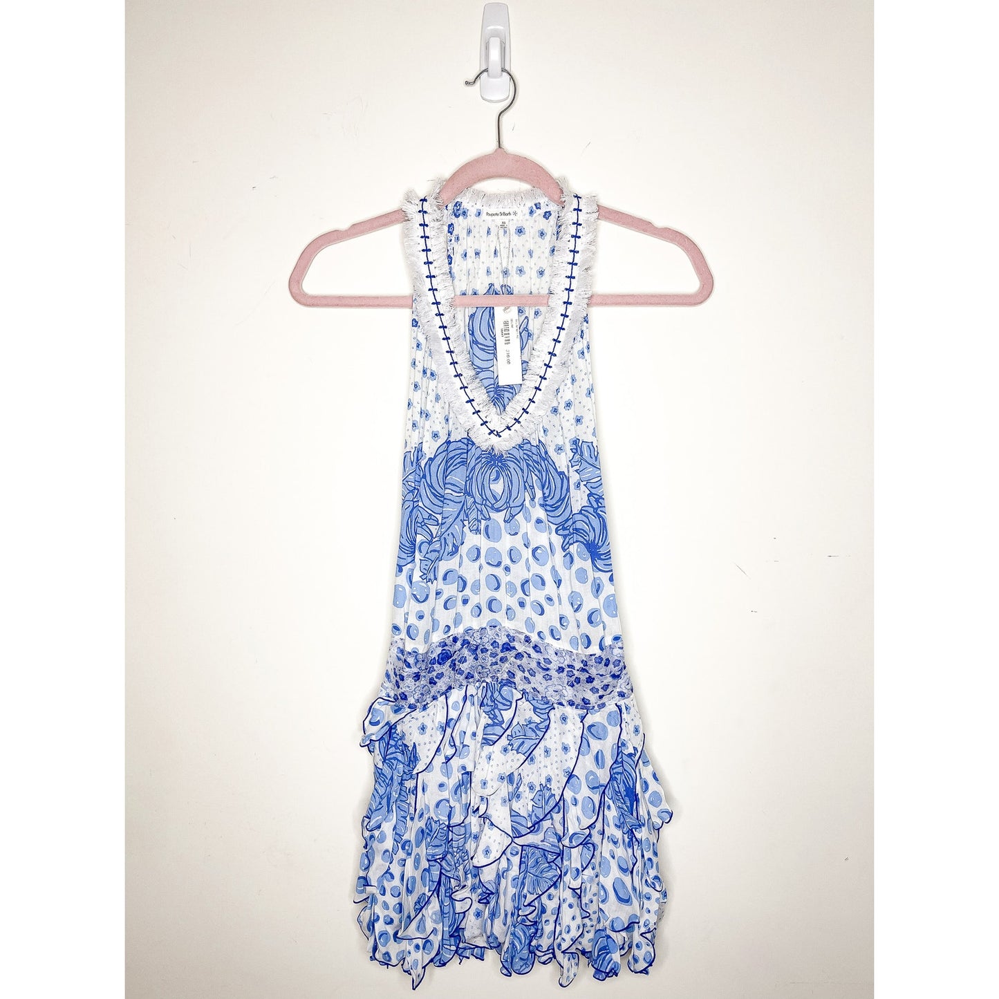 Poupette St. Barth Beline Blue Printed Mini Dress Size XS