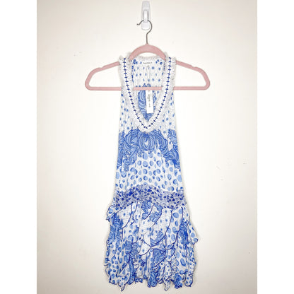 Poupette St. Barth Beline Blue Printed Mini Dress Size XS