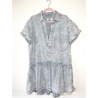 We the Free X Free People Denim Pinstripe Drop Waist Mini Dress Size Medium