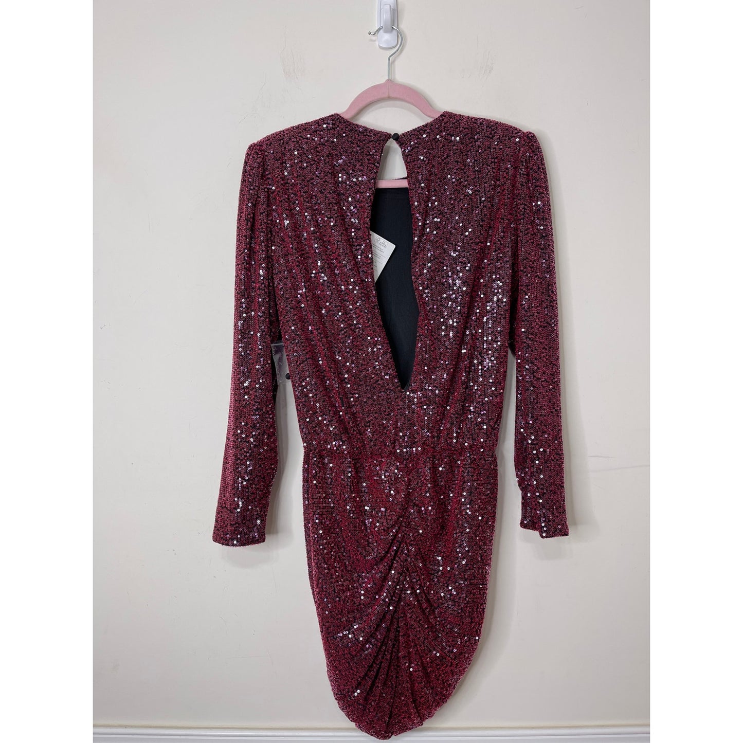 Retrofete Flynn Tulle Mini Dress in Plum Medium Sequin Embellished Long Sleeve