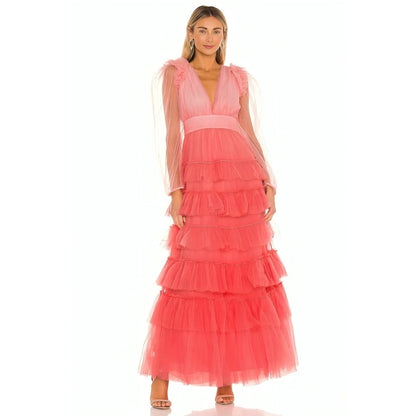 Love Shack Fancy Francoise Gown Millennial Pink Ombre Size 2 Long Sleeve Ruffle