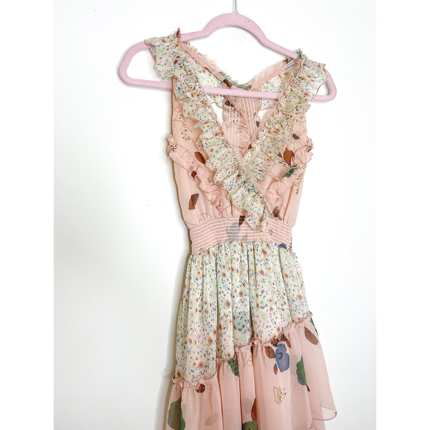 Free People Floral Skies Hi-Low Ruffle Midi Dress Size Medium