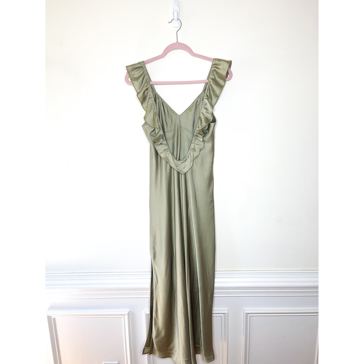 Show Me Your Mumu Serene Slip Dress in Moss Green Luxe Satin Size Medium