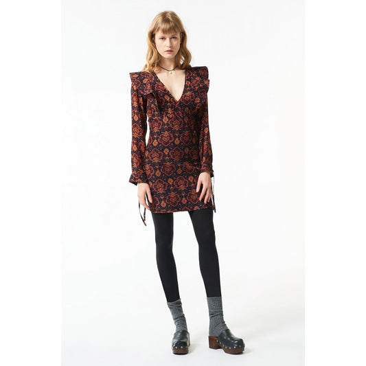 Antik Batik Mylo Printed Mini Dress Large/42 Paisley Long Sleeve Lined V-Neck