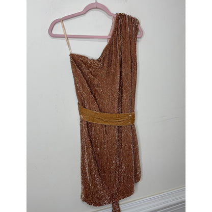 Retrofete The Ella Sequin Dress in Bronze Size XL Embellished One Shoulder Lined