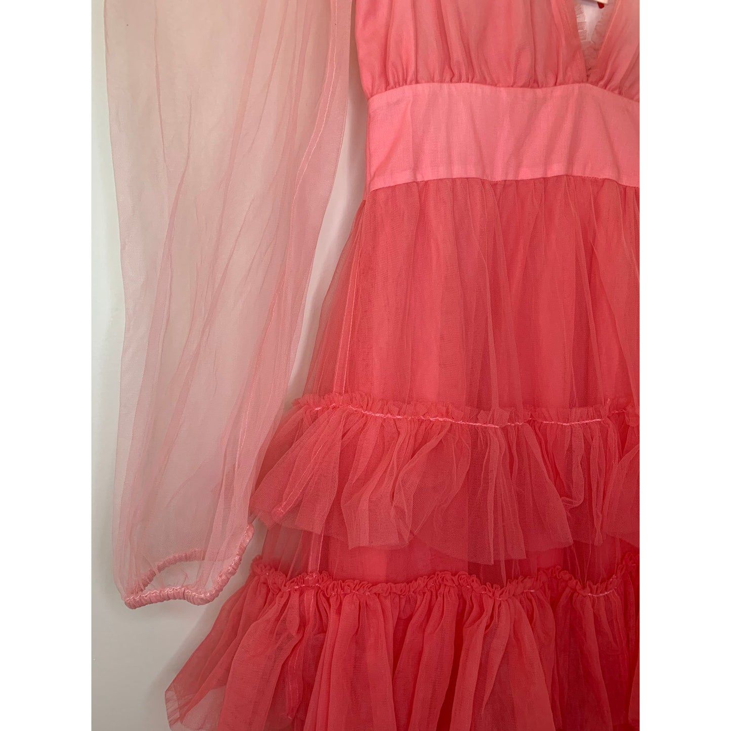 Love Shack Fancy Francoise Gown Millennial Pink Ombre Size 2 Long Sleeve Ruffle