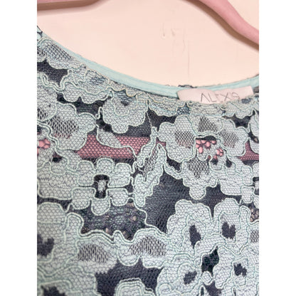 Alexis Light Blue Lace Crop Top Skirt Set Size Small