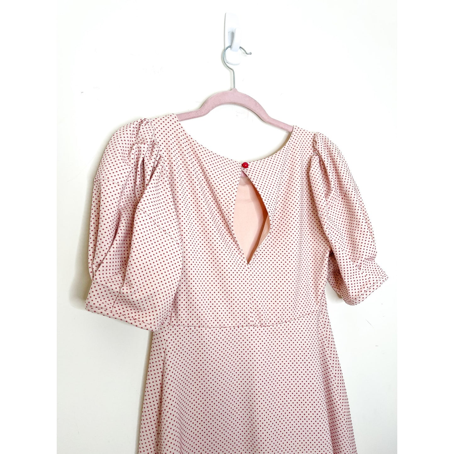 Free People Penelope Pink Polkadot Puff Sleeve Dress Size XS