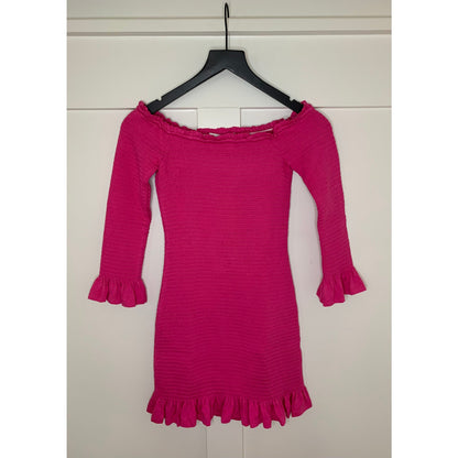 Caroline Constas Tilly Dress Pink Medium Pullover Off-Shoulder 3/4 Sleeve Ruffle