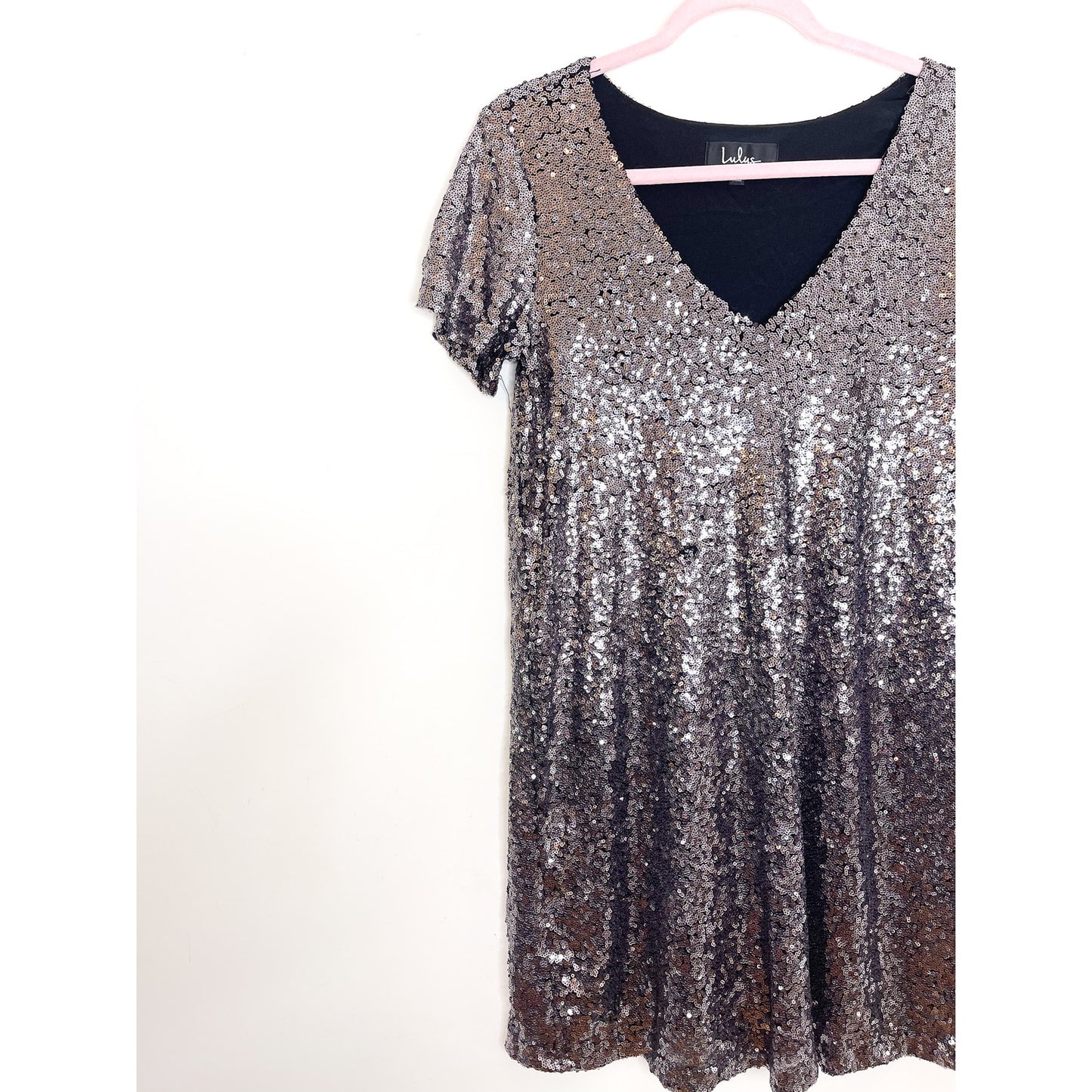 Lulus Light Up The Night Charcoal Sequin Shift Dress Size Small