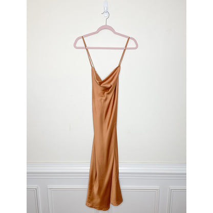 Show Me Your Mumu Verona Cowl Neck Midi Dress in Copper Lux Satin Size Small