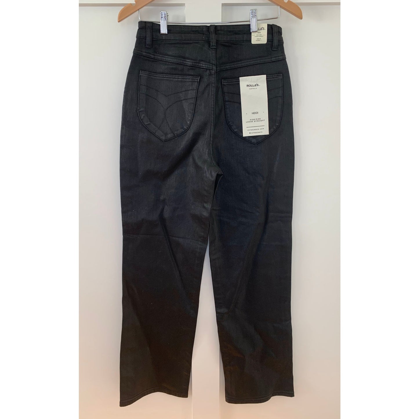 Rolla's Heidi Jean High Rise Loose Straight Coated Black Size 29 Zip Fly Pockets