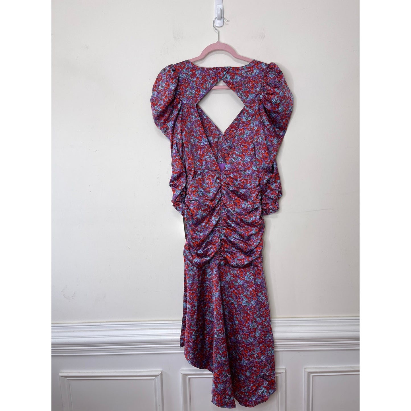 For Love & Lemons Charlie Midi Dress Size XS Blossom Puff Sleeve Asymmetrical