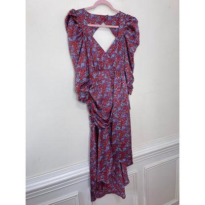 For Love & Lemons Charlie Midi Dress Size XS Blossom Puff Sleeve Asymmetrical