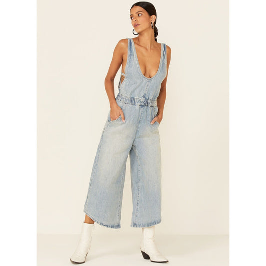 Free People Alora Denim Jumpsuit In Stillwater Blue Size Small