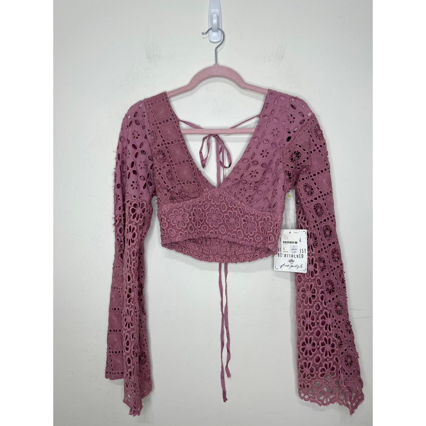 Free People Yesenia Set in Purple Small Eyelet Crochet Floral Pattern Cotton