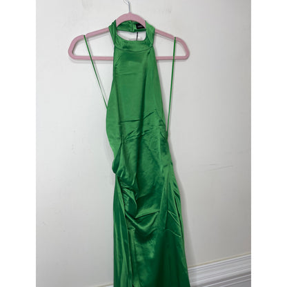 Retrofete Sabrina Dress in Natural Green Large Asymmetrical Sleeveless Satin