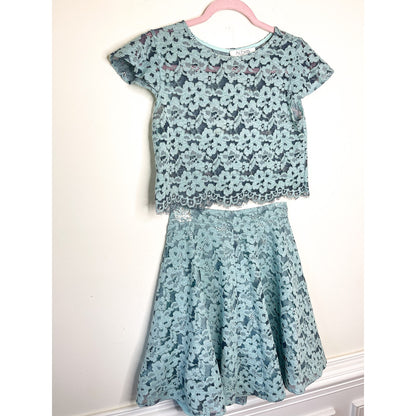 Alexis Light Blue Lace Crop Top Skirt Set Size Small