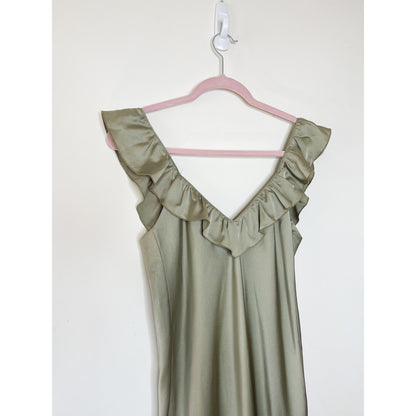 Show Me Your Mumu Serene Slip Dress in Moss Green Luxe Satin Size Medium