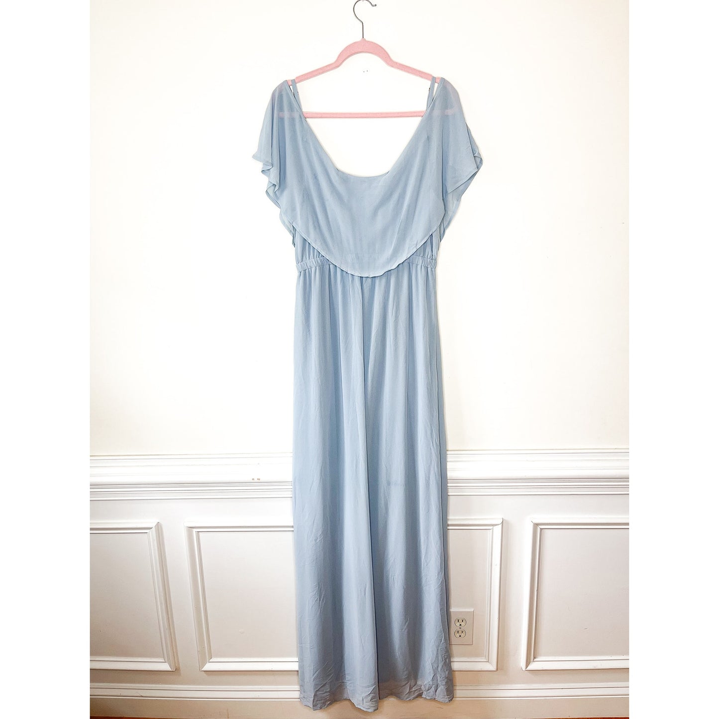 Show Me Your Mumu Caitlin Ruffle Maxi Dress in Steel Blue Chiffon Size XXL