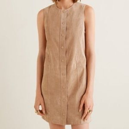 Mango Tan 100% Leather Snap-front Dress Size Medium