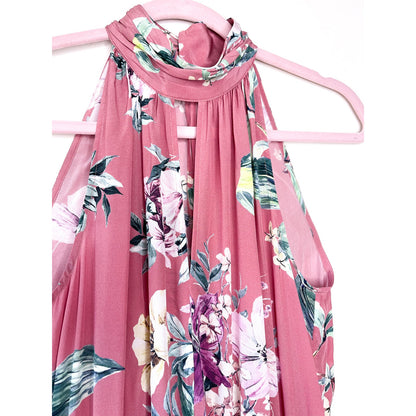 Generation Love Pink High Neck Floral Ruffle Mini Dress Size XS