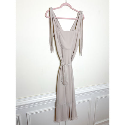 Show Me Your Mumu Claire Midi Dress in Soft Beige Chiffon Size Medium