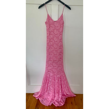 Caroline Constas Morgana Gown Maxi Dress Pink Small Floral Lace Sleeveless