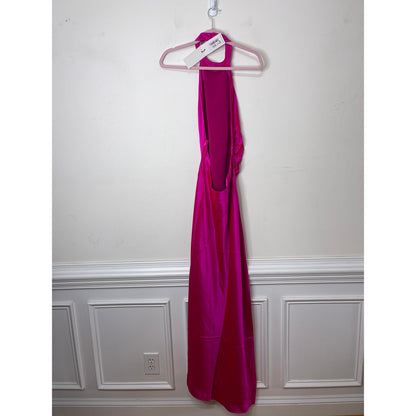 Retrofete Sabrina Dress Neon Pink Large Backless Satin Sleeveless Asymmetrical