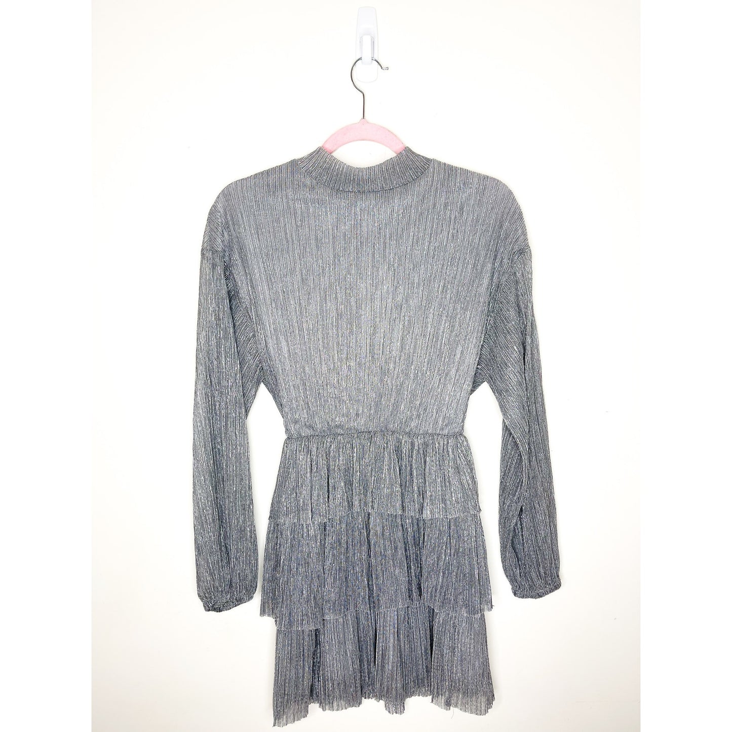 Zara Metallic Silver Mock Neck Mini Dress Size Small