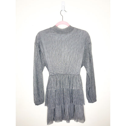 Zara Metallic Silver Mock Neck Mini Dress Size Small