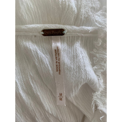Free People Boho Maxi Dress White Medium Long Sleeve Ruffle Fringe Button Front