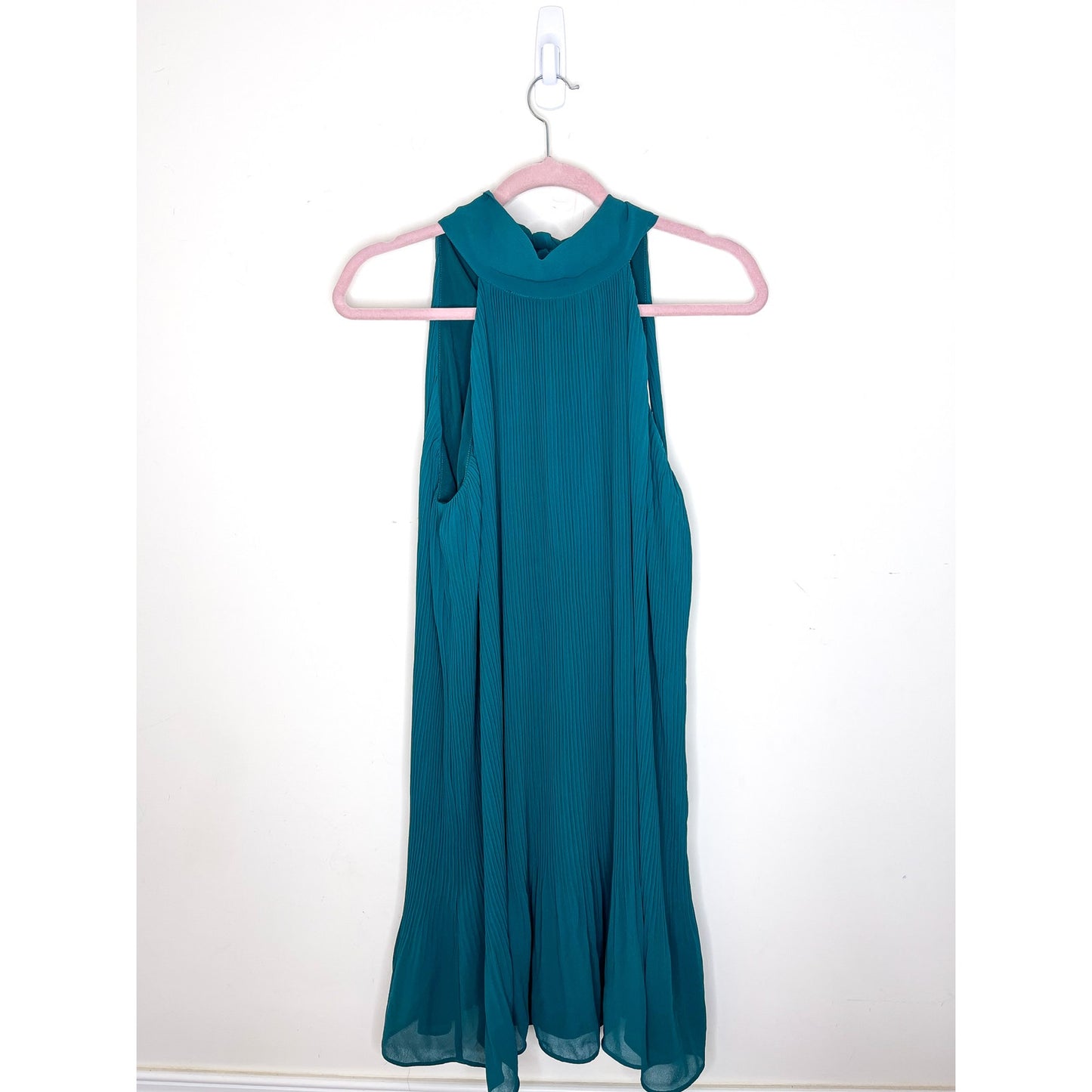 Naked Zebra Emerald Green High-neck Accordion Pleated Mini Dress Size Small