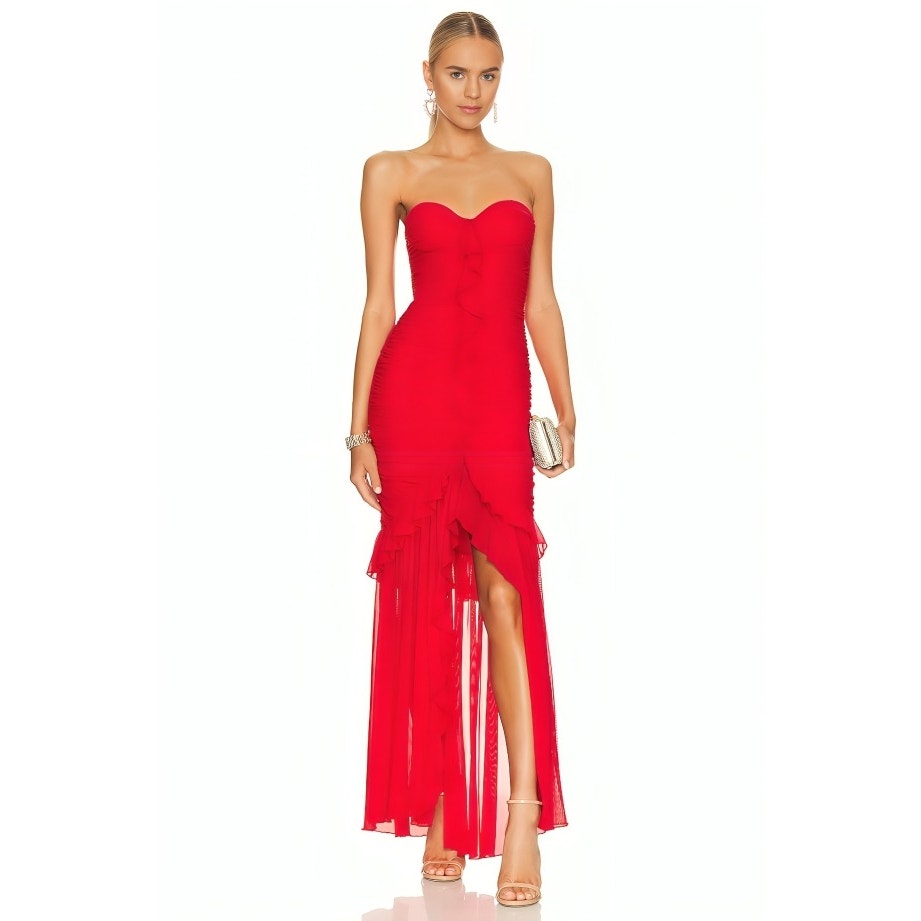 Majorelle Giules Strapless Gown in Cherry Red Dress Medium Ruffle Lined Party