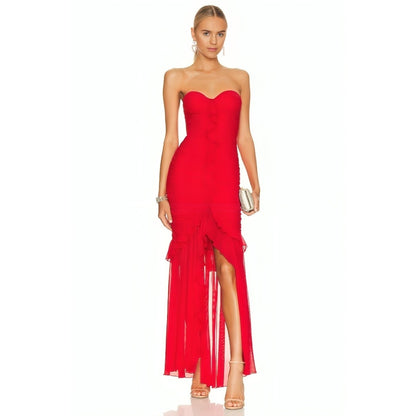 Majorelle Giules Strapless Gown in Cherry Red Dress Medium Ruffle Lined Party
