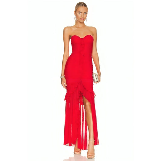 Majorelle Giules Strapless Gown in Cherry Red Dress Medium Ruffle Lined Party