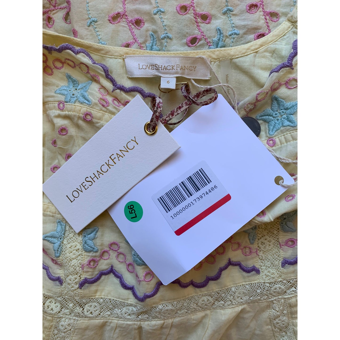 Love Shack Fancy Magena Dress in Rise and Shine Size 6 Short Sleeve Embroidered