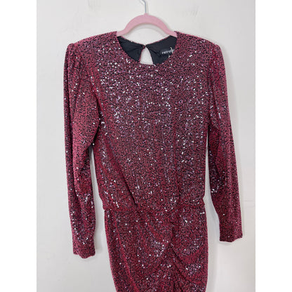 Retrofete Flynn Tulle Mini Dress in Plum Medium Sequin Embellished Long Sleeve