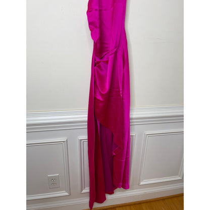 Retrofete Sabrina Dress Neon Pink Large Backless Satin Sleeveless Asymmetrical