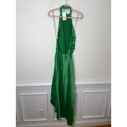 Retrofete Sabrina Dress in Natural Green Large Asymmetrical Sleeveless Satin